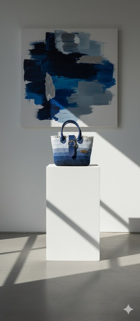 Mavi Örgü Kadın Çanta - Görsel 2