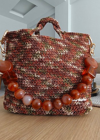 Boncuk Detaylı Örgü Bohem Kadın Çanta - Görsel 6