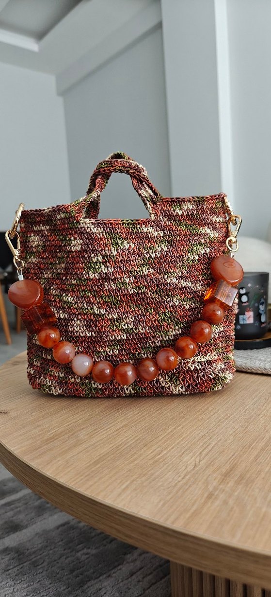 Boncuk Detaylı Örgü Bohem Kadın Çanta - Görsel 2
