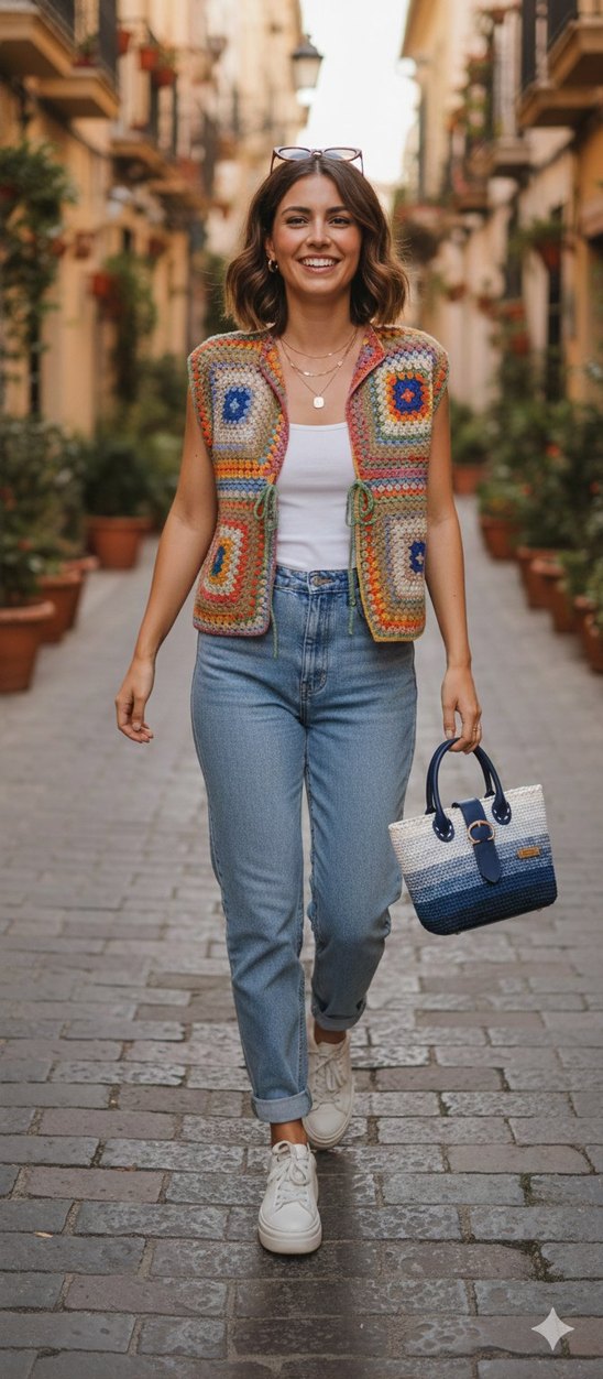 Renkli Örgü yelek - Görsel 2