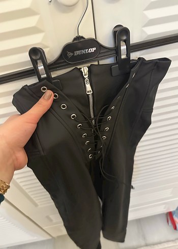 Siyah Deri Korse Detaylı Kadın Pantolon - Görsel 2