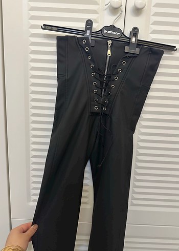 Siyah Deri Korse Detaylı Kadın Pantolon - Görsel 3