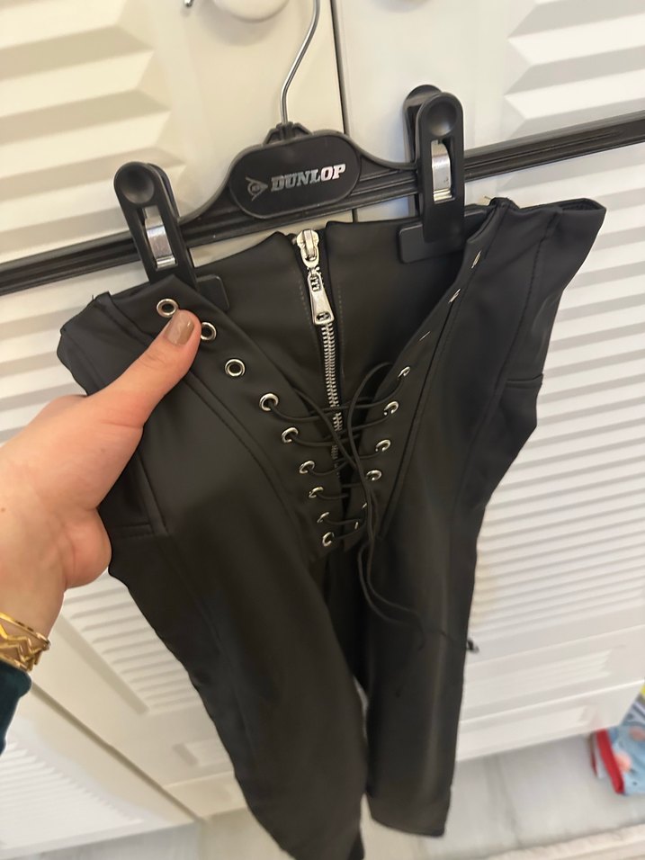 Siyah Deri Korse Detaylı Kadın Pantolon - Görsel 2