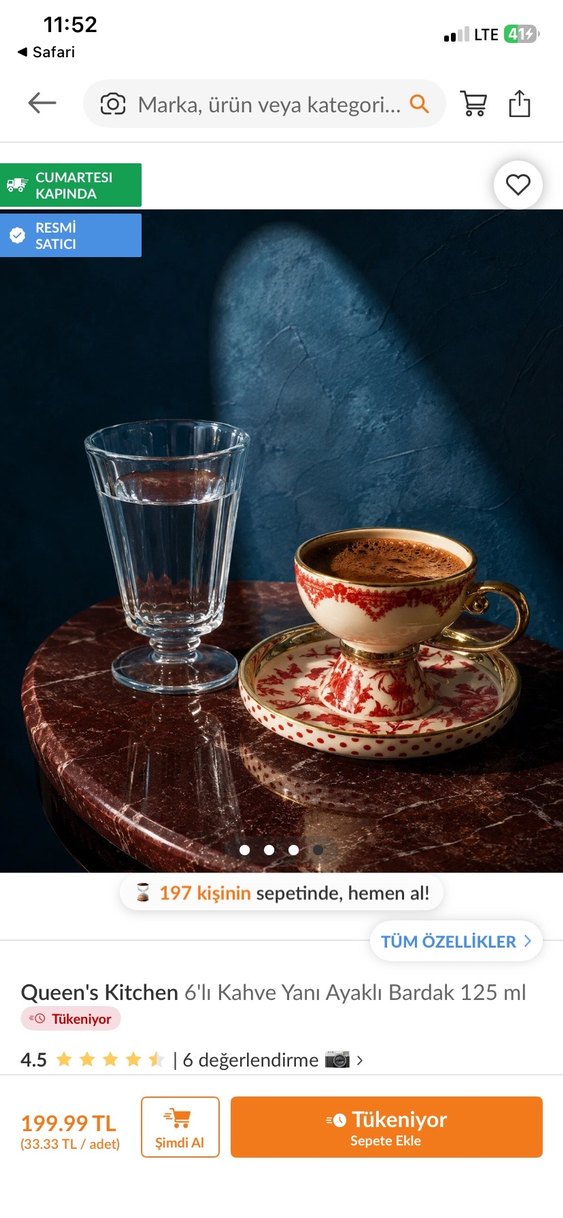 Queens Kitchen 6lı kahve yanı su bardağı — görsel 3/4