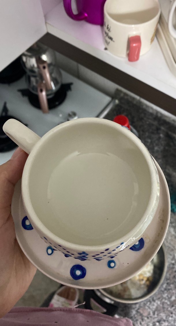 Mavi Noktalı Beyaz Porselen Kahve Fincanı — görsel 2/3