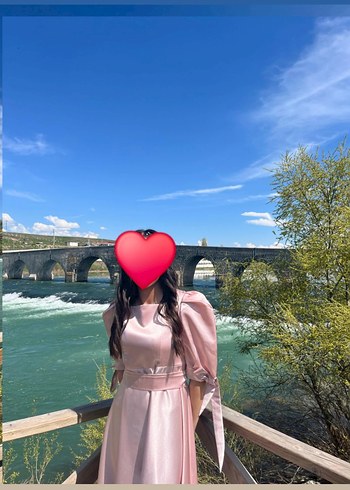 pudra pembesi saten kare yaka rüya elbise - Görsel 3