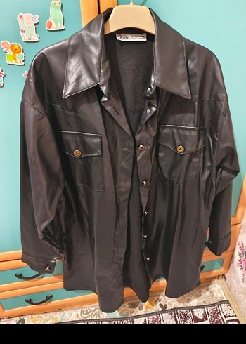 Kadın Siyah Uzun Deri Ceket - Görsel 3