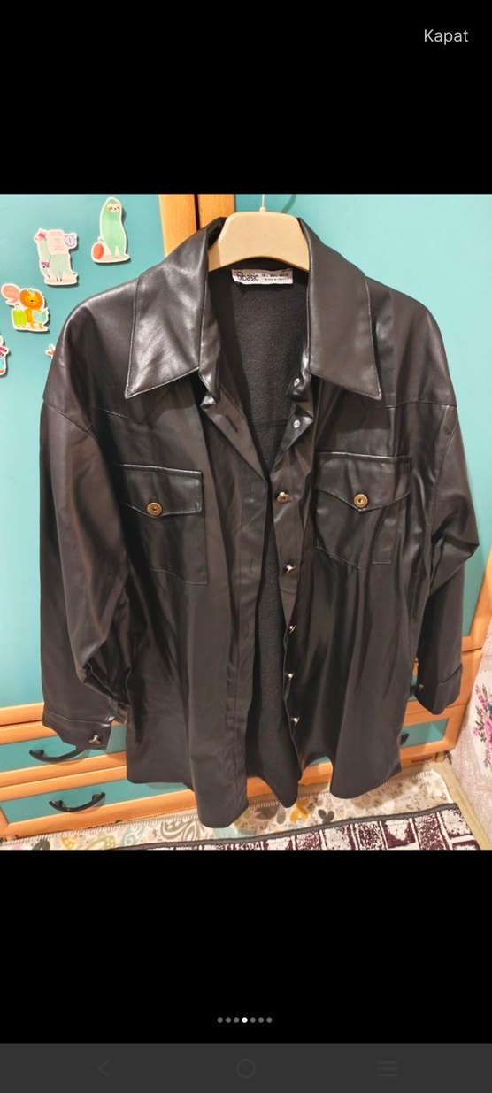 Kadın Siyah Uzun Deri Ceket - Görsel 3