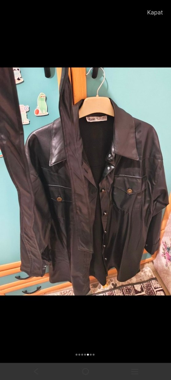 Kadın Siyah Uzun Deri Ceket - Görsel 4