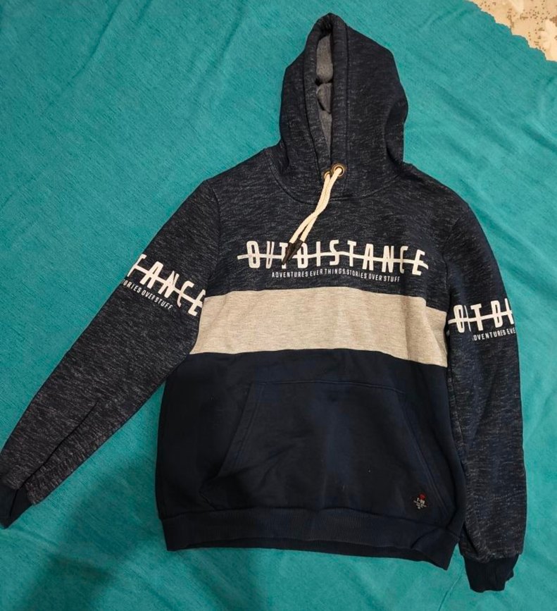 Kapüşonlu Erkek Sweatshirt Gri-Mavi - Görsel 2