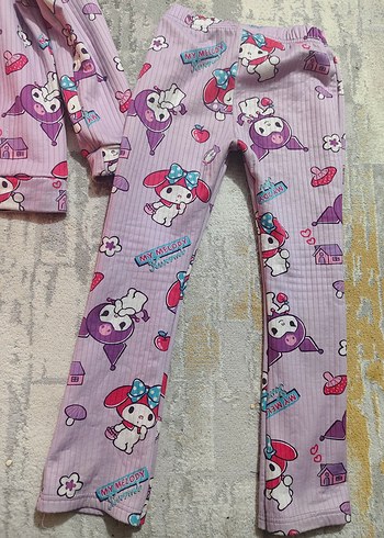 Kız Çocuk Mor Baskılı Uzun Kollu Pijama Takımı - Görsel 4
