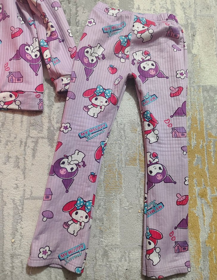 Kız Çocuk Mor Baskılı Uzun Kollu Pijama Takımı - Görsel 4