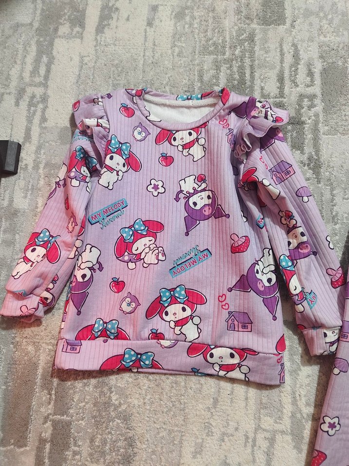 Kız Çocuk Mor Baskılı Uzun Kollu Pijama Takımı - Görsel 2