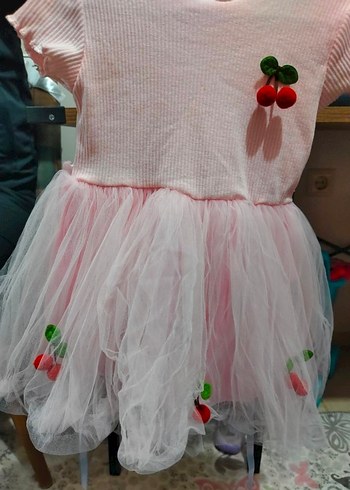 Pembe Kız Çocuk Kısa Kollu Fırfırlı Elbise - Görsel 3