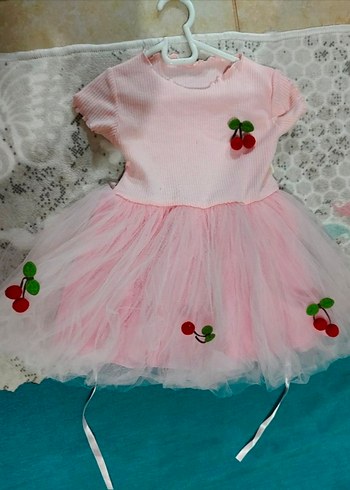 Pembe Kız Çocuk Kısa Kollu Fırfırlı Elbise - Görsel 2