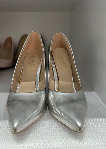 Gümüş Parlak Metal Topuklu Stiletto Kadın Ayakkabı - Görsel 2