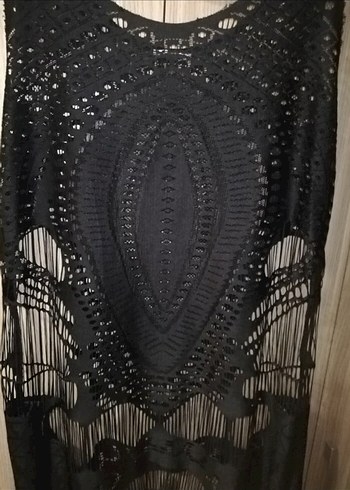 Dantel Detaylı Siyah Bohem pareo - Görsel 2