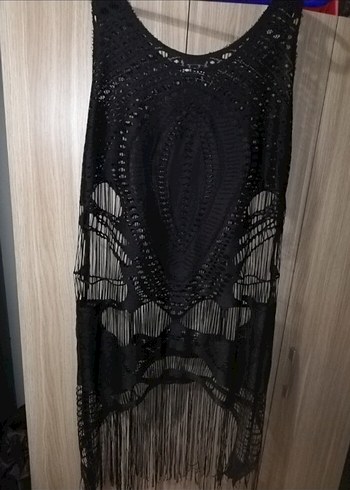 Dantel Detaylı Siyah Bohem pareo - Görsel 4