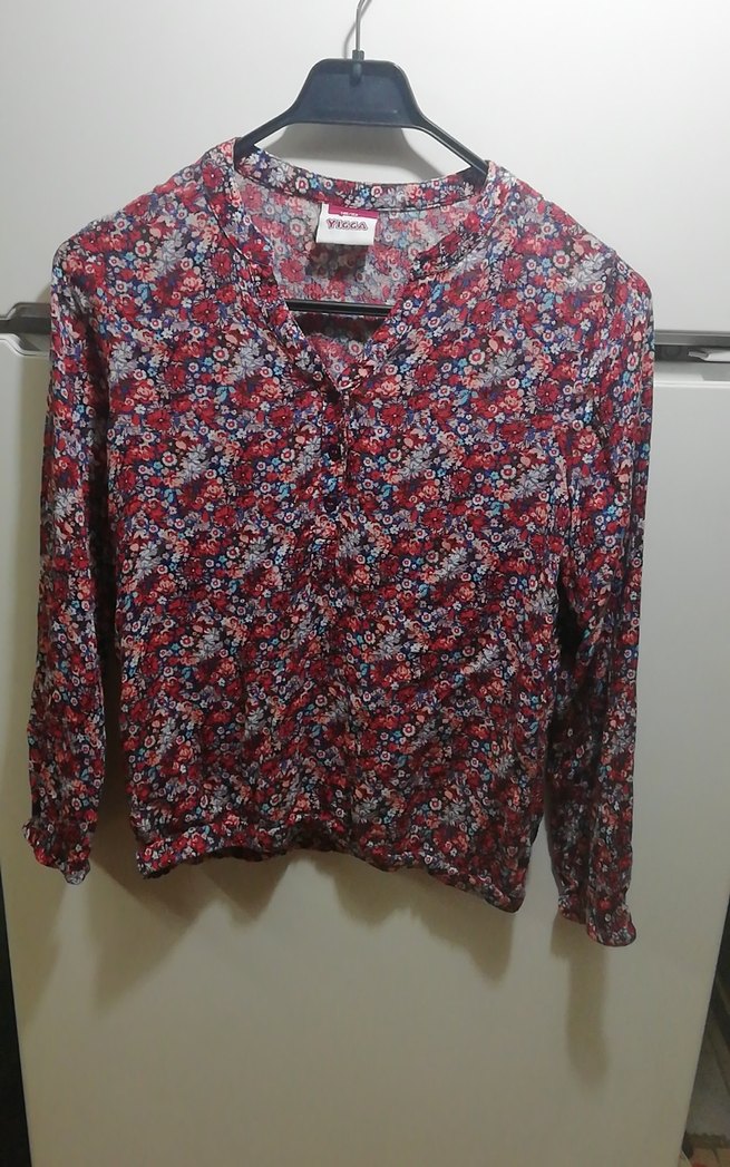 Çiçek Desenli Uzun Kollu V Yaka Gömlek - Görsel 2