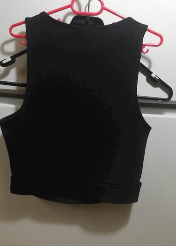Siyah Yüksek Yakalı Kısa Crop Top - Görsel 5