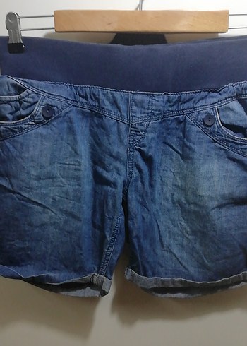 Düğmeli Koyu Mavi Hamile Mini Şort - Görsel 2