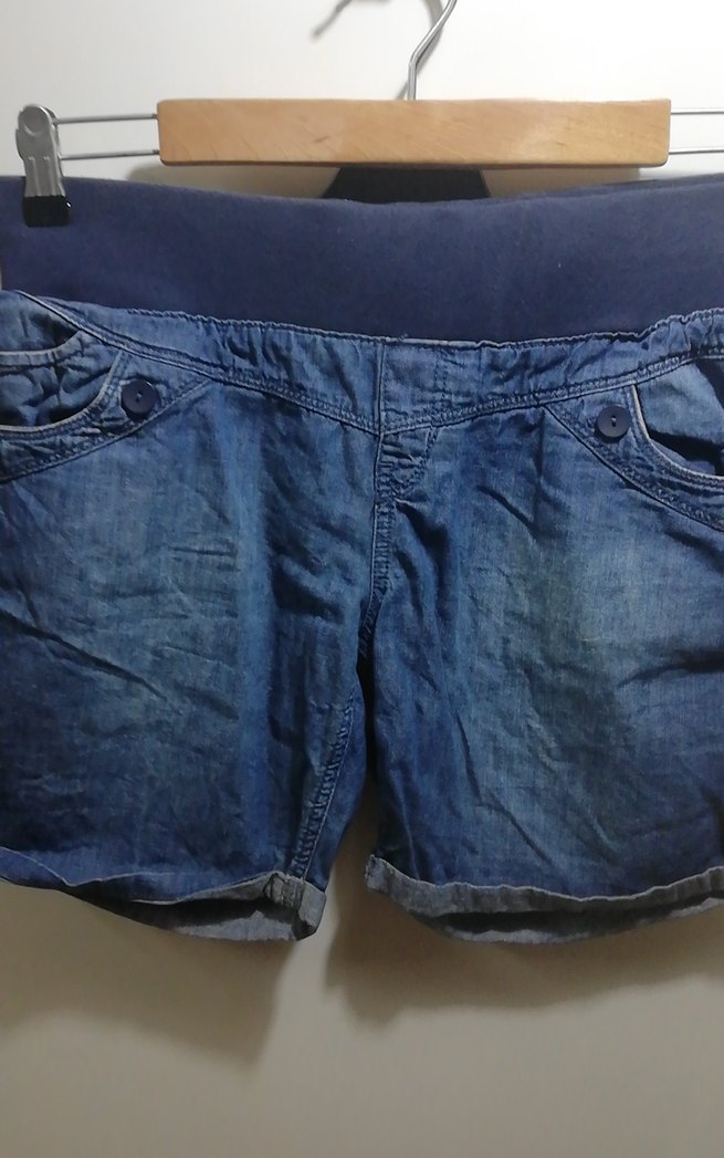 Düğmeli Koyu Mavi Hamile Mini Şort - Görsel 2