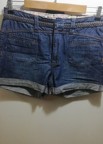 Kadın Kemerli Mini Kot Şort - Görsel 2