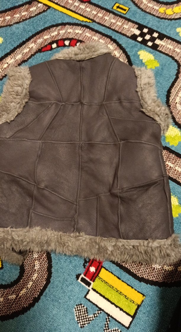 Kürklü Kahverengi Deri çocuk Yelek - Görsel 3