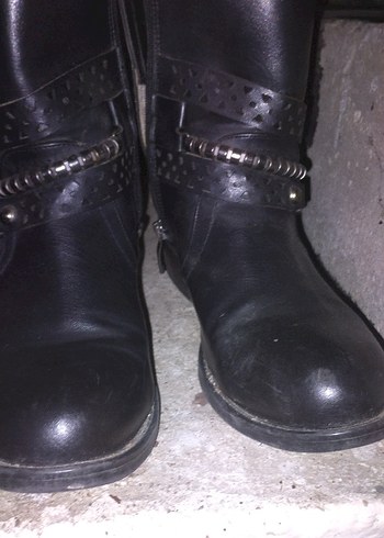 Siyah Parlak Yılan Desenli Tokalı Biker Bot - Görsel 2