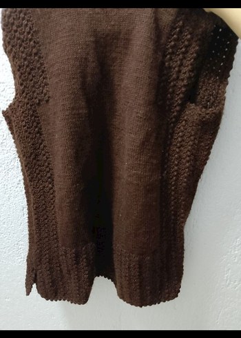 Kahverengi Örgü V Yaka Kadın Yelek - Görsel 3