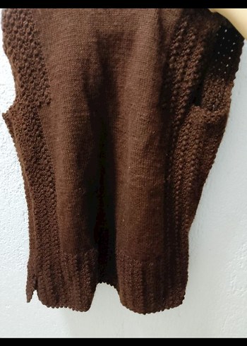 Kahverengi Örgü V Yaka Kadın Yelek - Görsel 2