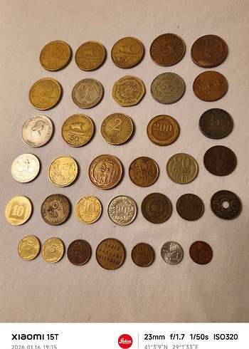 35 Adet Pirinç Yabancı Karışık Madeni Paralar - Görsel 2