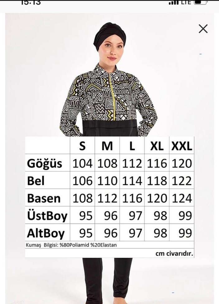 Uzun Kollu Etnik Desenli Siyah Tesettür Mayo - Görsel 3