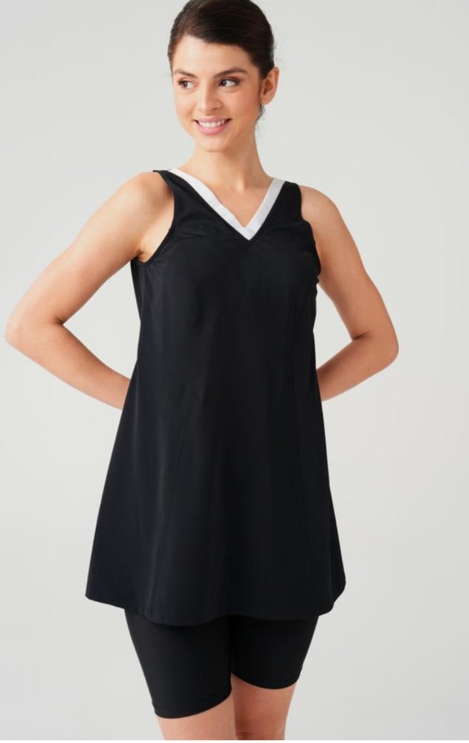 Siyah V Yakalı Tunikli Mayo - Görsel 2