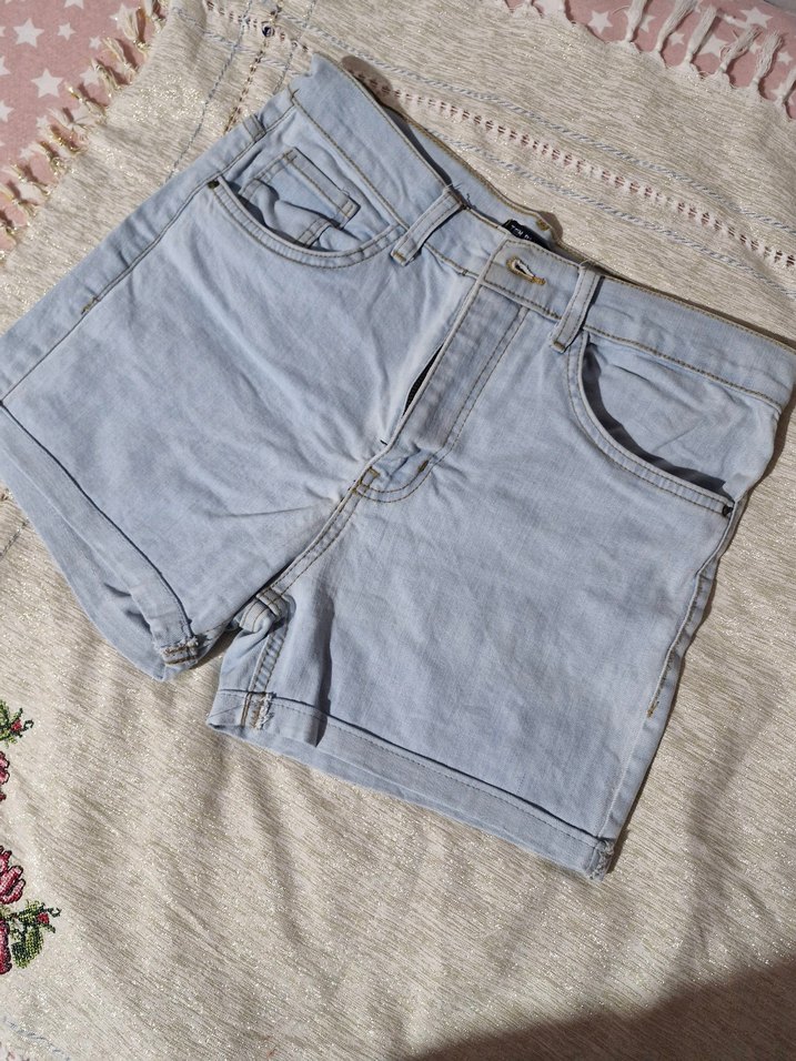 Kadın Pastel Renkli Mini Denim Şort - Görsel 2