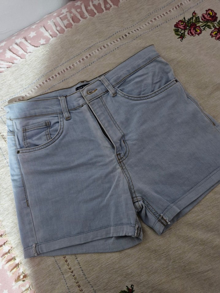 Kadın Pastel Renkli Mini Denim Şort - Görsel 3
