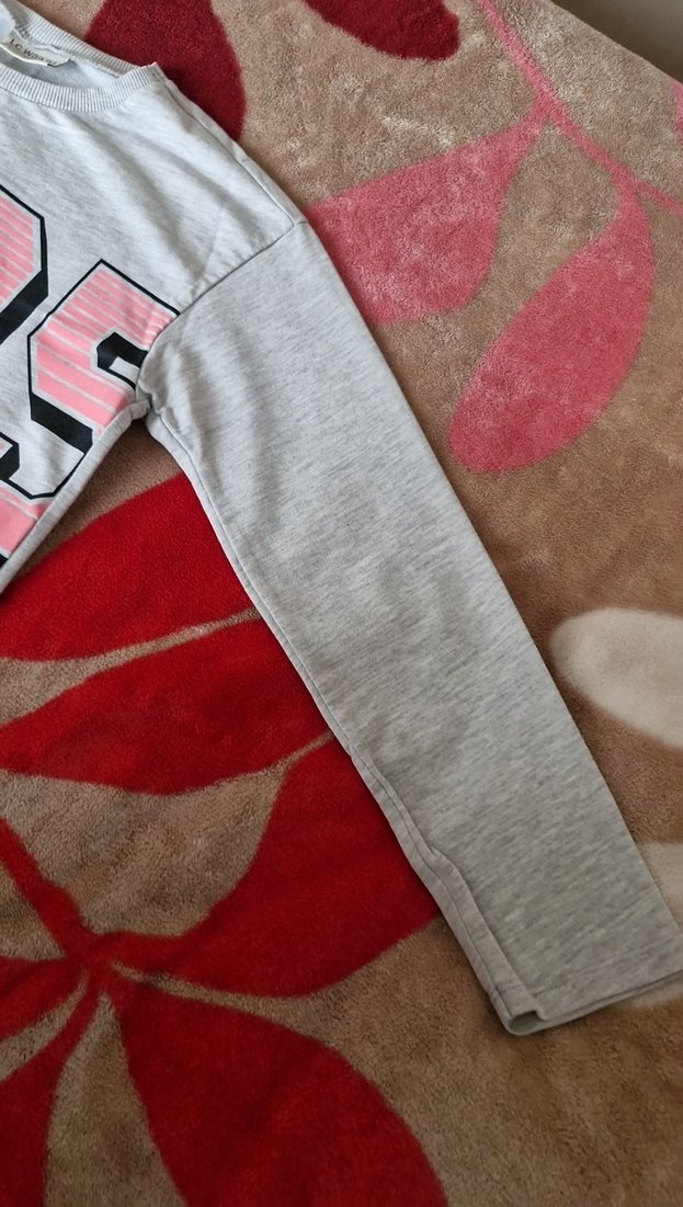 Kız Çocuk Gri Baskılı Pamuklu Tişört - Görsel 3