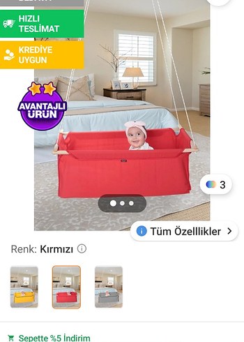 Kırmızı Bebek Hamak Beşik Salıncak - Görsel 2