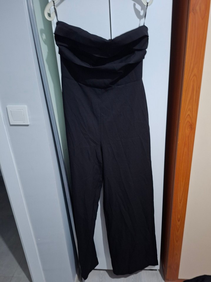 Siyah Drapeli Straplez Kadın Tulum - Görsel 2