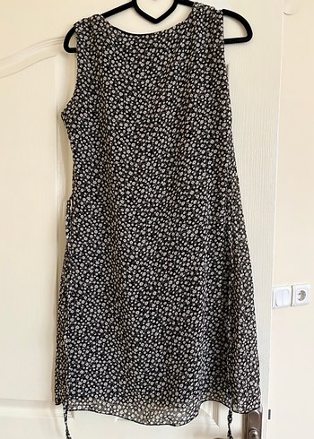 Siyah V Yaka Midi Salaş Elbise - Görsel 3