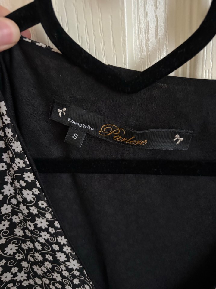 Siyah V Yaka Midi Salaş Elbise - Görsel 2