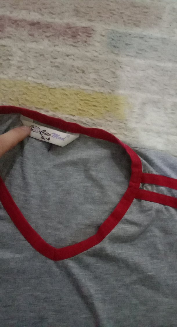 Gri V Yaka Erkek Spor Tişörtü - Görsel 5