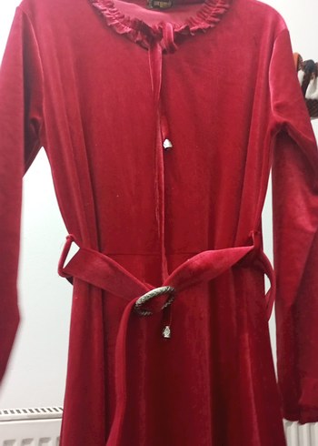 Kırmızı Uzun kadifeKadın Elbise - Görsel 4
