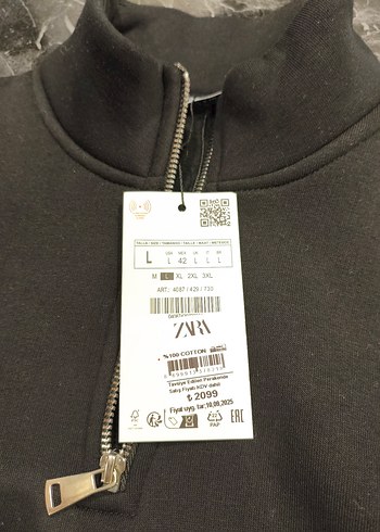 ZARA Yarım Fermuarlı Sweatshirt | Sıfır Etiketli | L Beden - Görsel 2