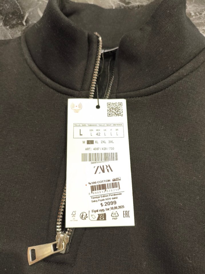 ZARA Yarım Fermuarlı Sweatshirt | Sıfır Etiketli | L Beden - Görsel 2
