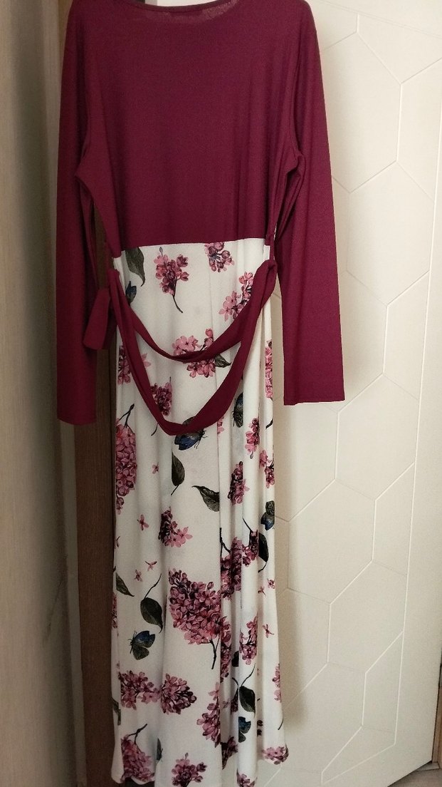 Bordo Çiçek Desenli Uzun Bohem Elbise - Görsel 2