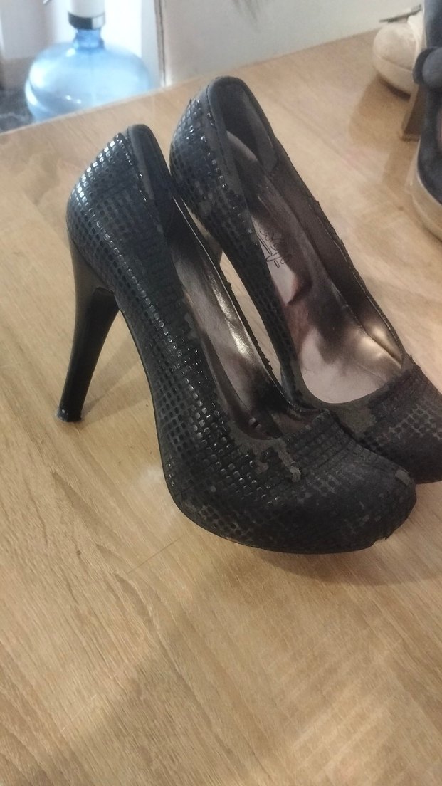 Parlak Siyah Yılan Desenli Platform Topuklu Kadın Ayakkabı - Görsel 3