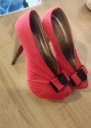 mercan renk Kadın Süet Topuklu Ayakkabı - Görsel 2