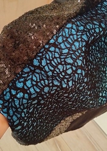 Uzun Kollu Drapeli Mavi Siyah Kadın Elbise - Görsel 4