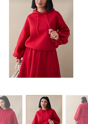 Kırmızı etekli kapşon spor kıyafet - Görsel 2